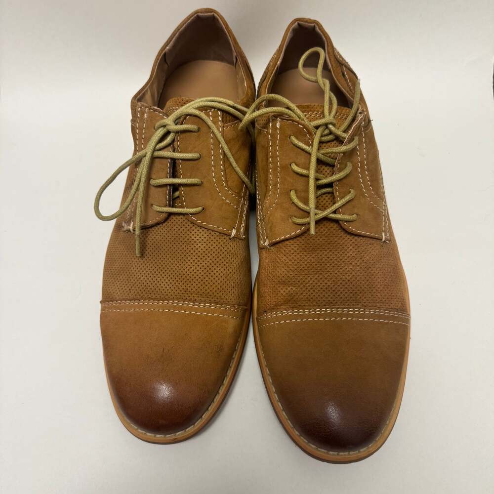 Steve Madden Men's Chays Brown Perforated Leather Cap Toe Oxford Shoes 10 - Picture 3 of 8